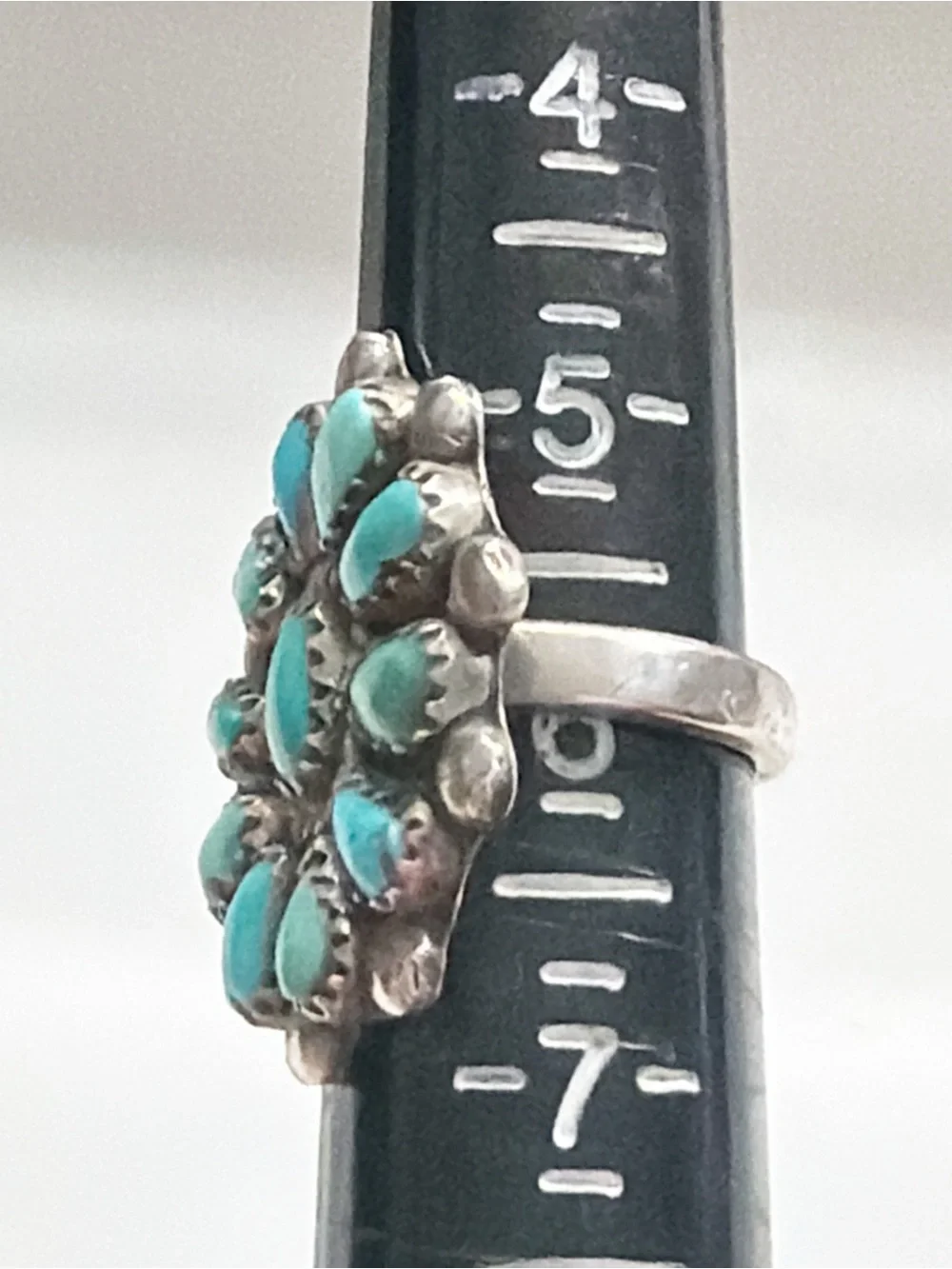 Vintage Southwestern Turquoise Cluster Sterling Silver Ring